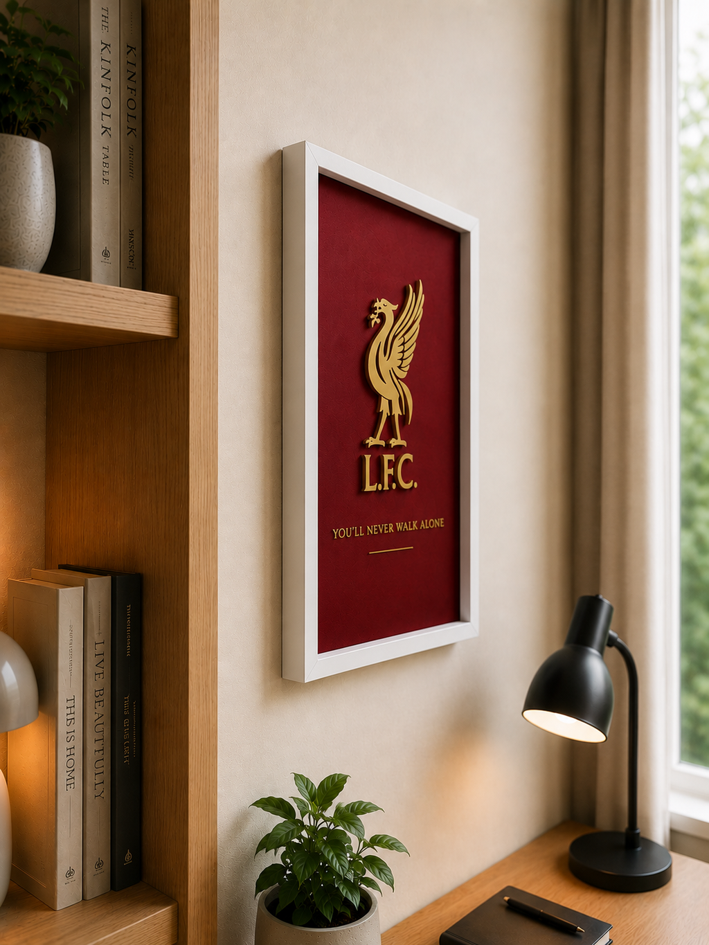 Football club logo frame with 3D gold crest on glass – Premier League gift