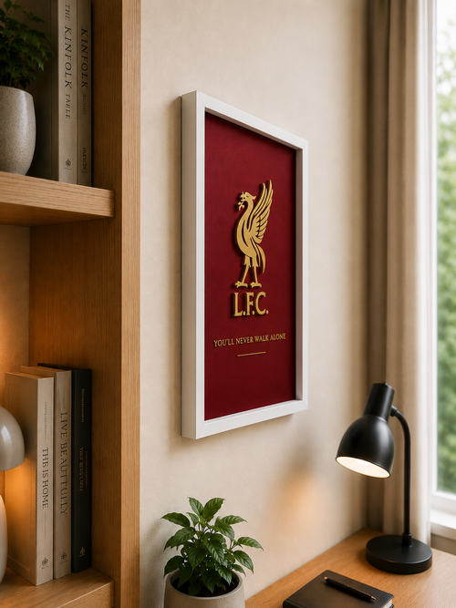 Football club logo frame with 3D gold crest on glass – Premier League gift