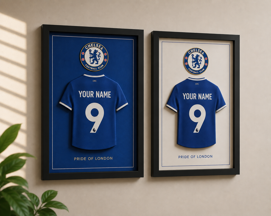 Chelsea FC personalised 3D printed football shirt frame – blue colour – UniLayers UK