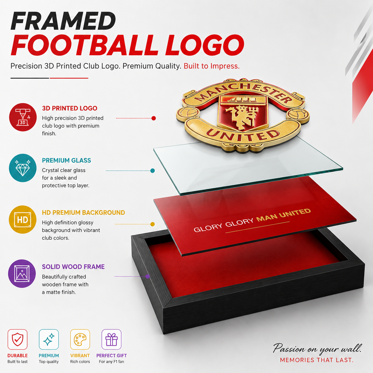 3D Printed Football Club Logo Frame – Gold Crest Wall Art | UK Football Gift