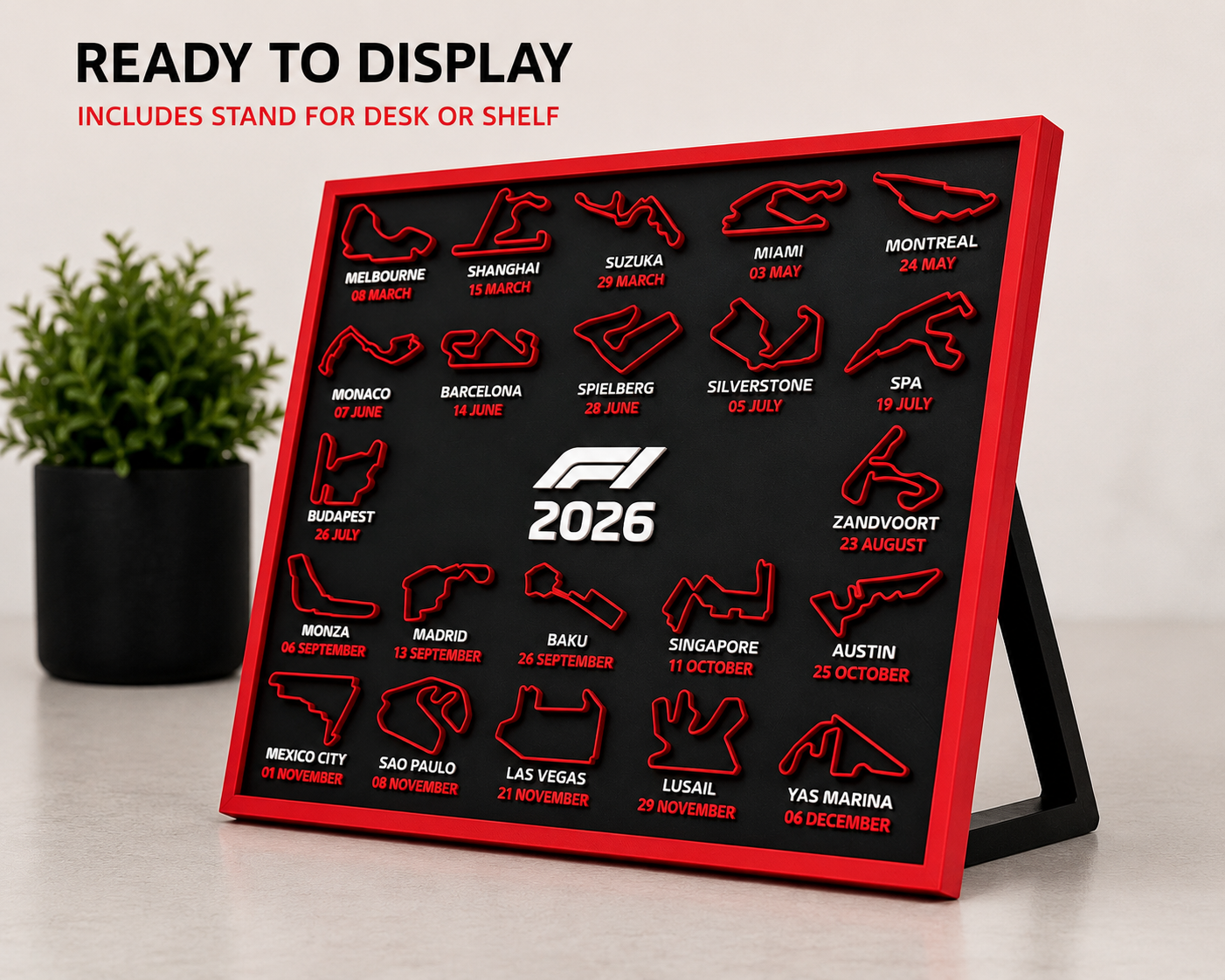 3D printed F1 circuit wall art showing race track layout detail – UniLayers UK
