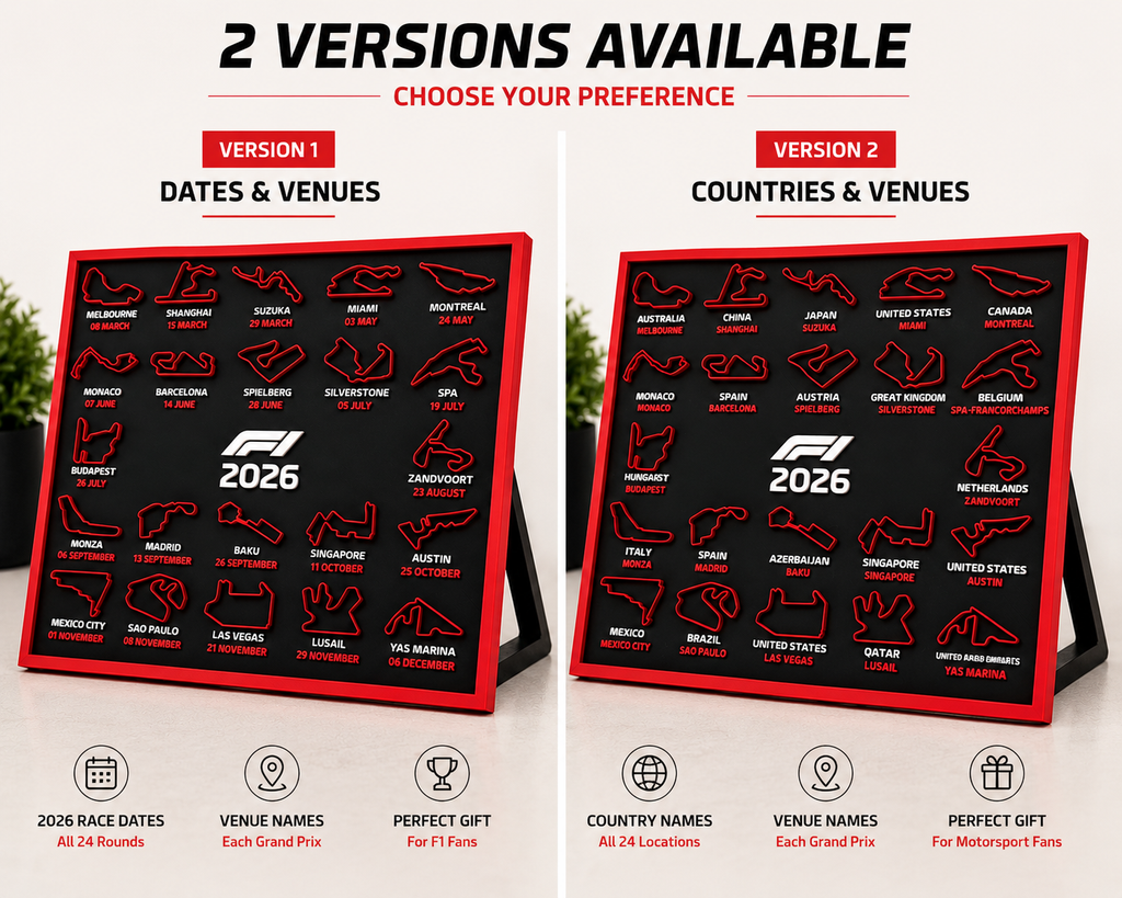 2026 F1 calendar 3D printed track display as man cave wall art – Formula 1 gift UK