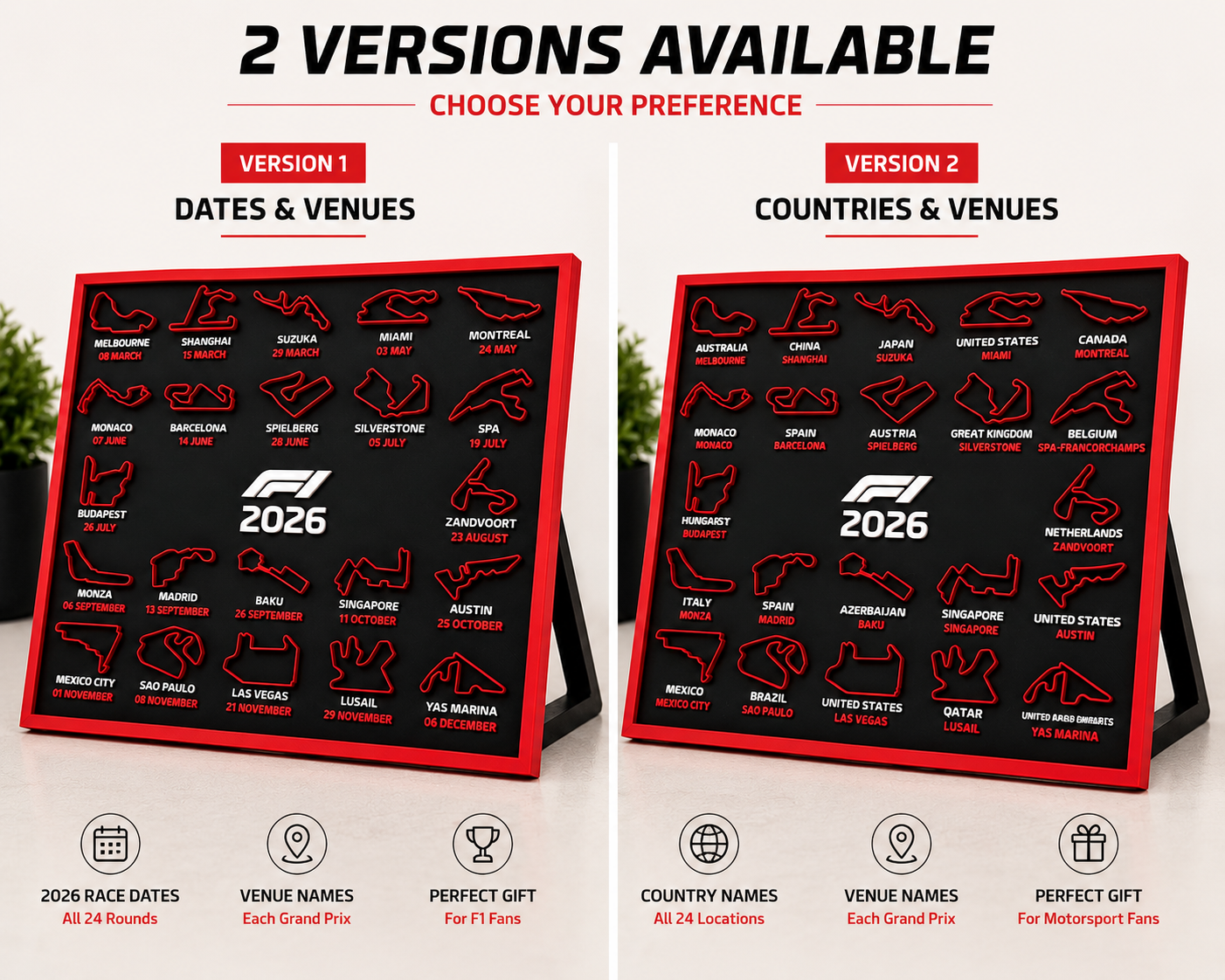 2026 F1 calendar 3D printed track display as man cave wall art – Formula 1 gift UK