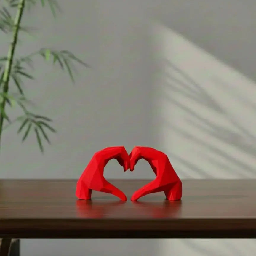Geometric heart hands sculpture – low-poly 3D printed love art – gray colour – UniLayers UK