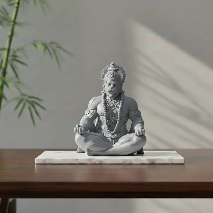 3D printed Hanuman meditating idol – gold colour – spiritual home decor UK