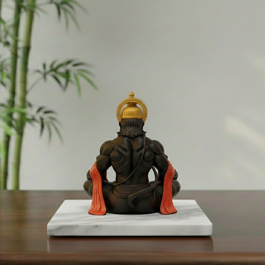 Lord Hanuman 3D printed statue close-up – black and gold – UniLayers