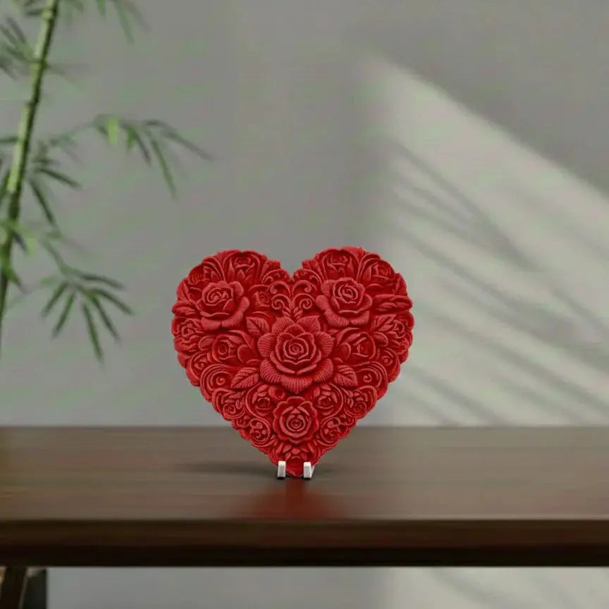 Rose heart sculpture – intricate 3D floral heart – red colour – romantic Valentine gift UK – UniLayers