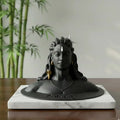 Gray 7-inch Adiyogi Shiva 3D printed statue displayed on a wooden shelf