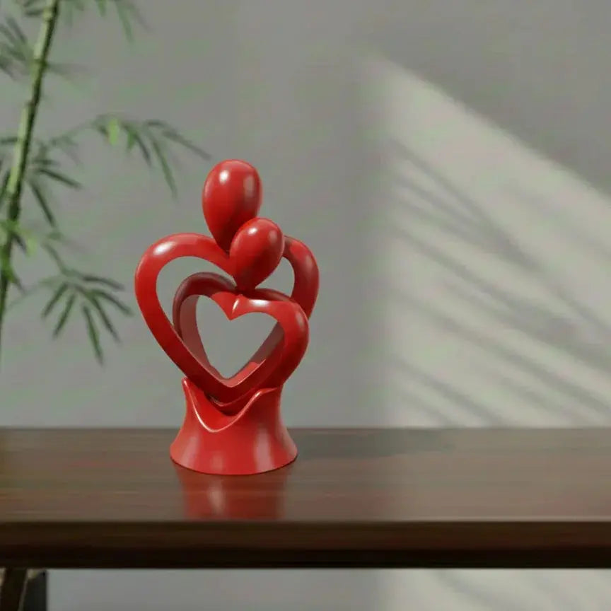 Eternal Bond Abstract Heart Sculpture - Eco-Friendly Family Art in Stunning Crimson Red