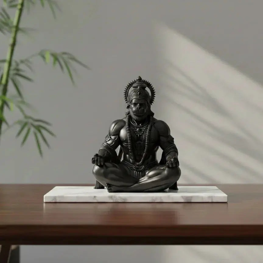 Hanuman meditating 3D printed idol – gray finish, 5 inch – spiritual home decor UK – UniLayers