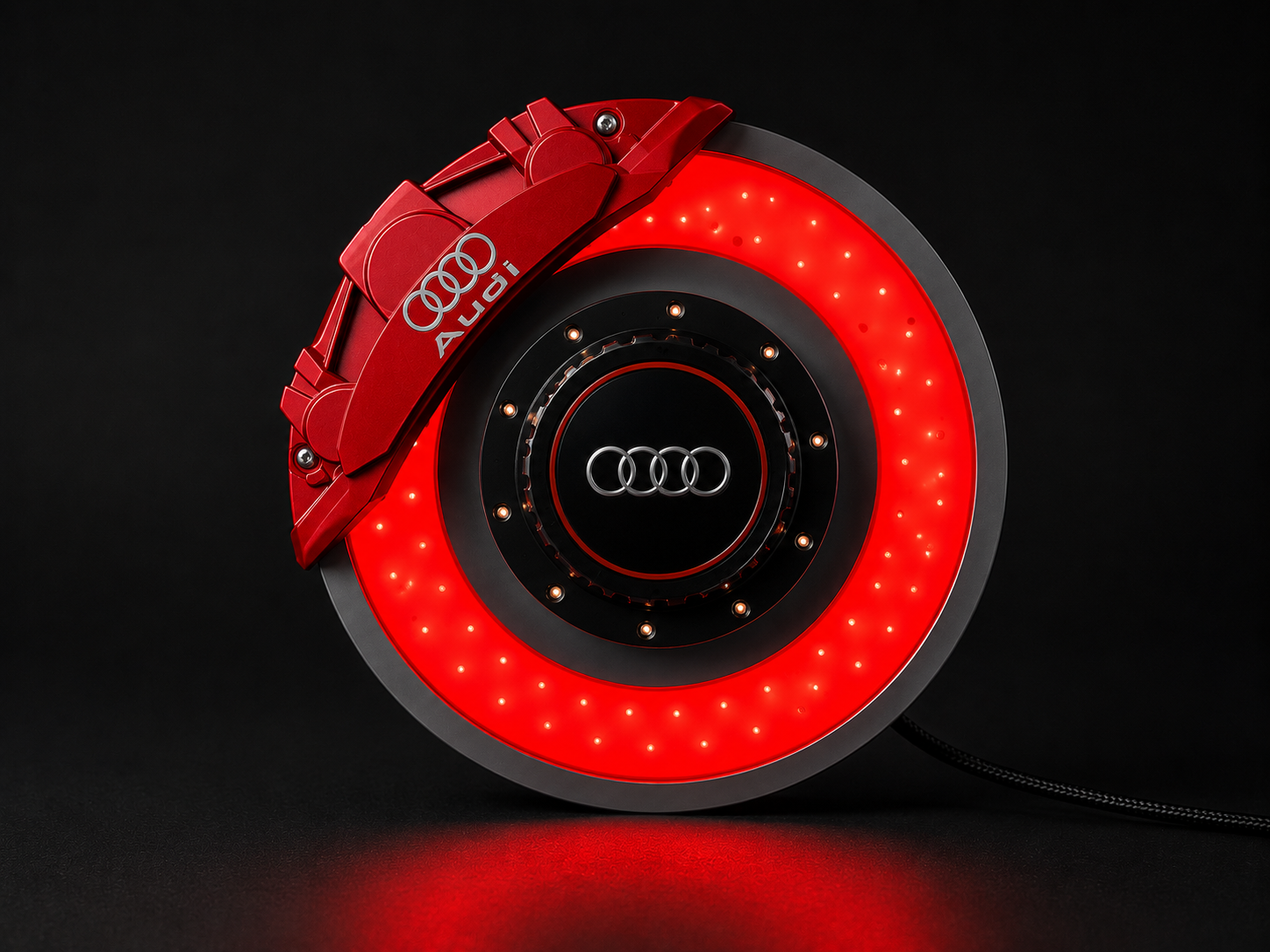 Car enthusiast LED desk light in red caliper colour option