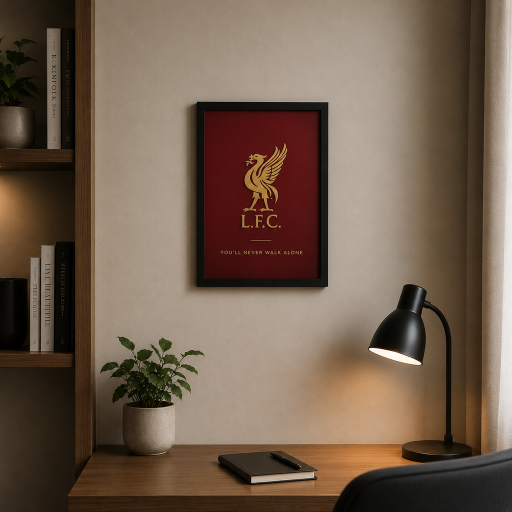 Liverpool FC gold crest logo frame close-up – 3D printed football gift UK