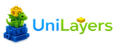 Colorful building block structure with 'UniLayers' logo on a white background