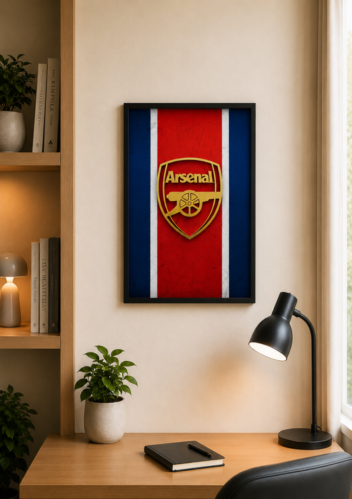 Arsenal 3D printed gold crest logo frame – A4 matte black frame – UniLayers UK