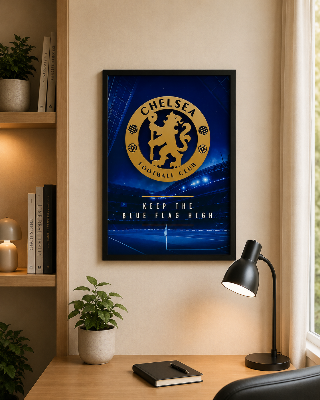 Football logo frame – matte black A4 frame with 3D gold crest – personalised UK gift