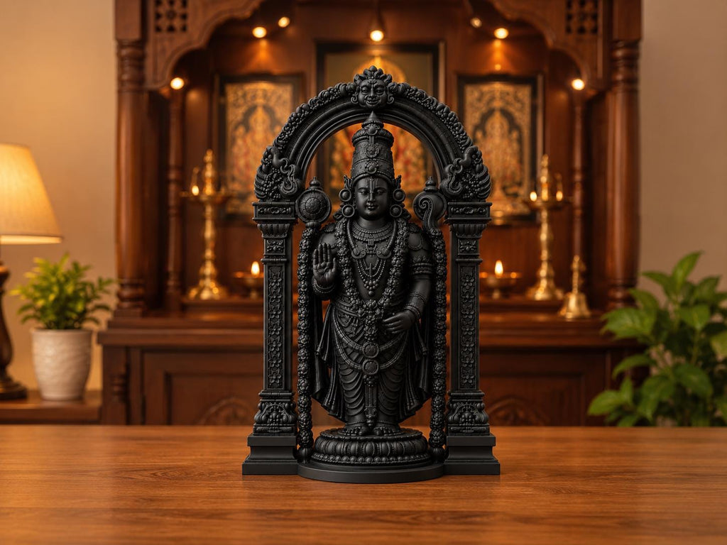 Tirupati Venkateswara Swamy Idol with Golden Arch – Lord Balaji Statue for Mandir, Temple Decor