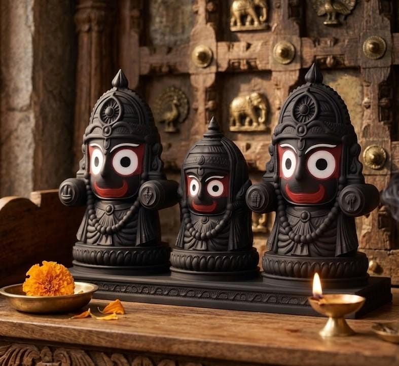 Black Jagannatha Trio Idol - Hindu Deity Murti Home Temple Decor, Resin