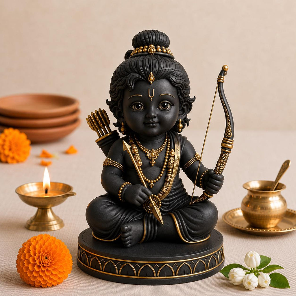 Baby Rama Idol with Bow Arrow, Resin Lalla Statue, Desk Decor Mandir Gift