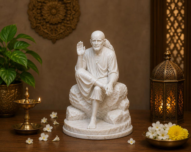 3D Printed Shirdi Sai Baba Statue | Custom Size Spiritual Murti, Marble Finish (4 Inch)