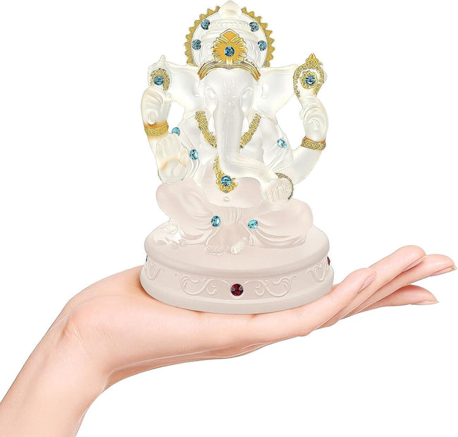 Lord Ganesha Statue 5.5" Resin Crystal Finish God Home Temple