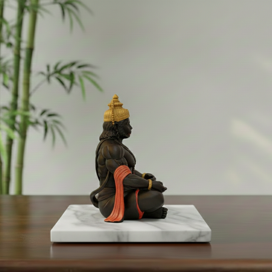 Hanuman statue back view – 7 inch matte black – puja room decor