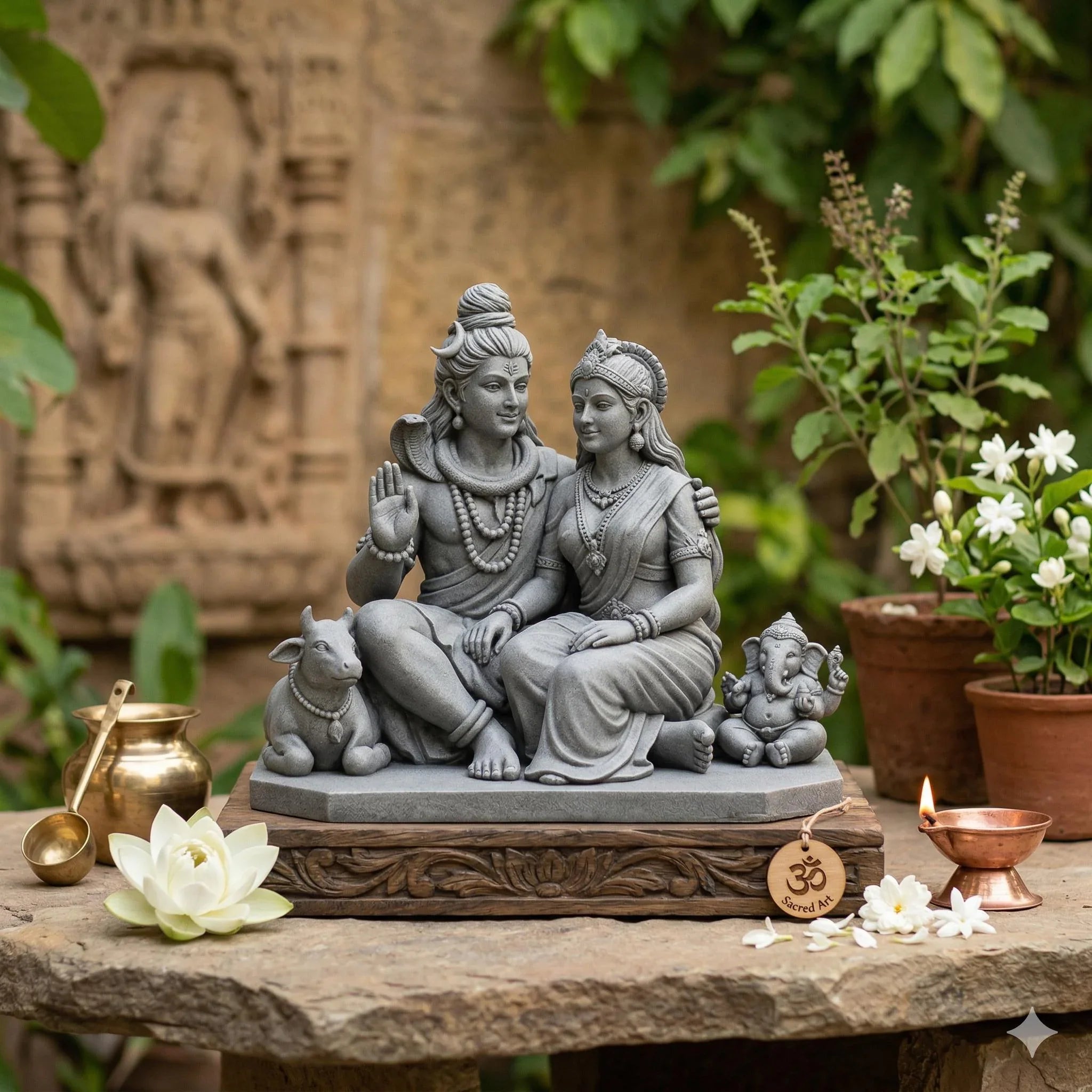 Shiv Parvati Ganesha Nandi divine family statue – 3D printed Hindu idol set – gray colour – puja decor UK – UniLayers
