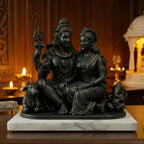 Divine Shiv Parvati, Ganesha, and Nandi Hindu religious family statue by UniLayers for Puja decor, detailed traditional design.