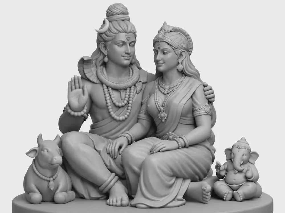 Religious Shiv Parvati Ganesha Nandi statue by UniLayers, depicting divine family figures for Hindu puja and spiritual decor.