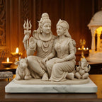 UniLayers Shiv Parvati Ganesha Nandi statue, Hindu religious family decor for puja, featuring divine figures in traditional design.