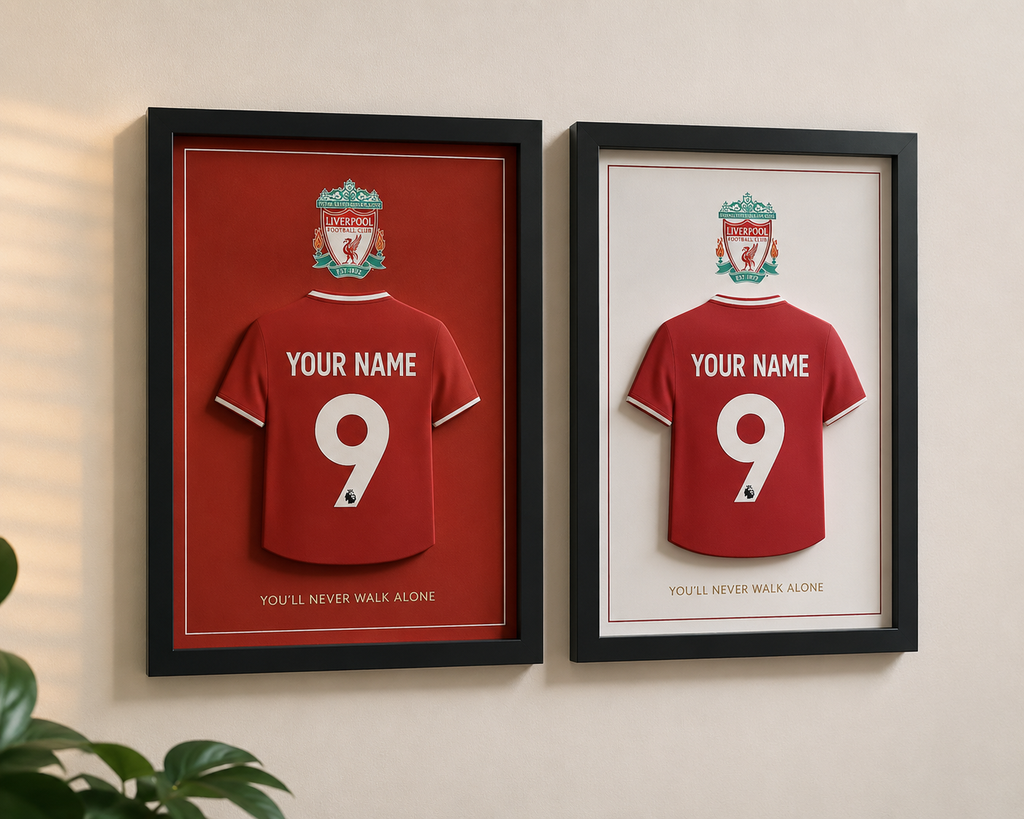 Liverpool FC personalised 3D printed football shirt frame – red colour – UniLayers UK