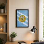 Gold relief football badge mounted on glass – 3D printed club logo frame detail