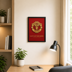 Manchester United 3D printed gold crest logo frame – red club background – UniLayers