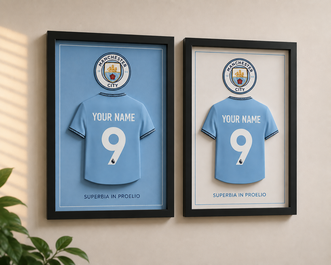 Manchester City personalised 3D printed football shirt frame – blue colour – UniLayers UK