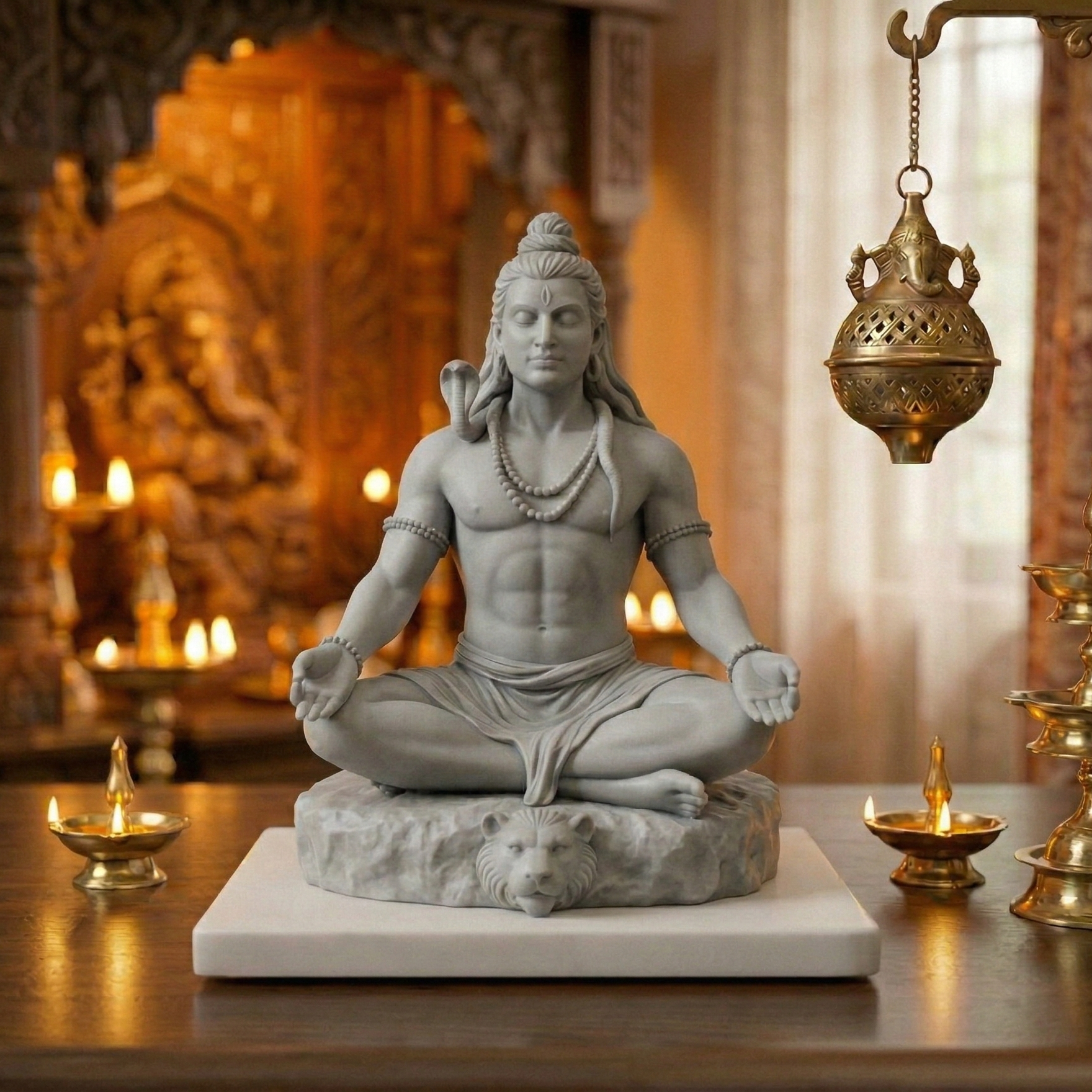 Shiva statue close-up detail – beige colour – spiritual home decor UK