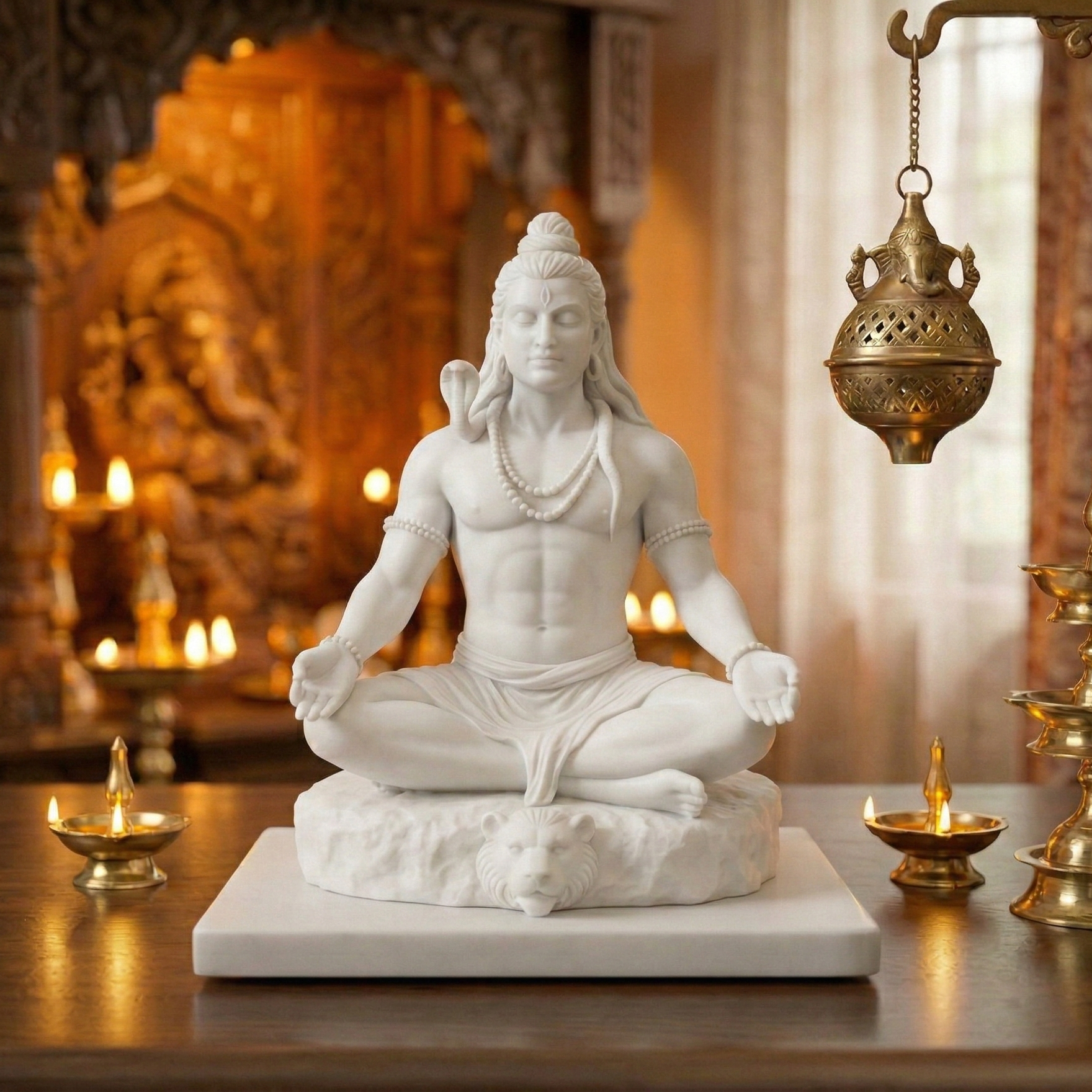 Shiva idol white colour – 7 inch, premium home temple decor